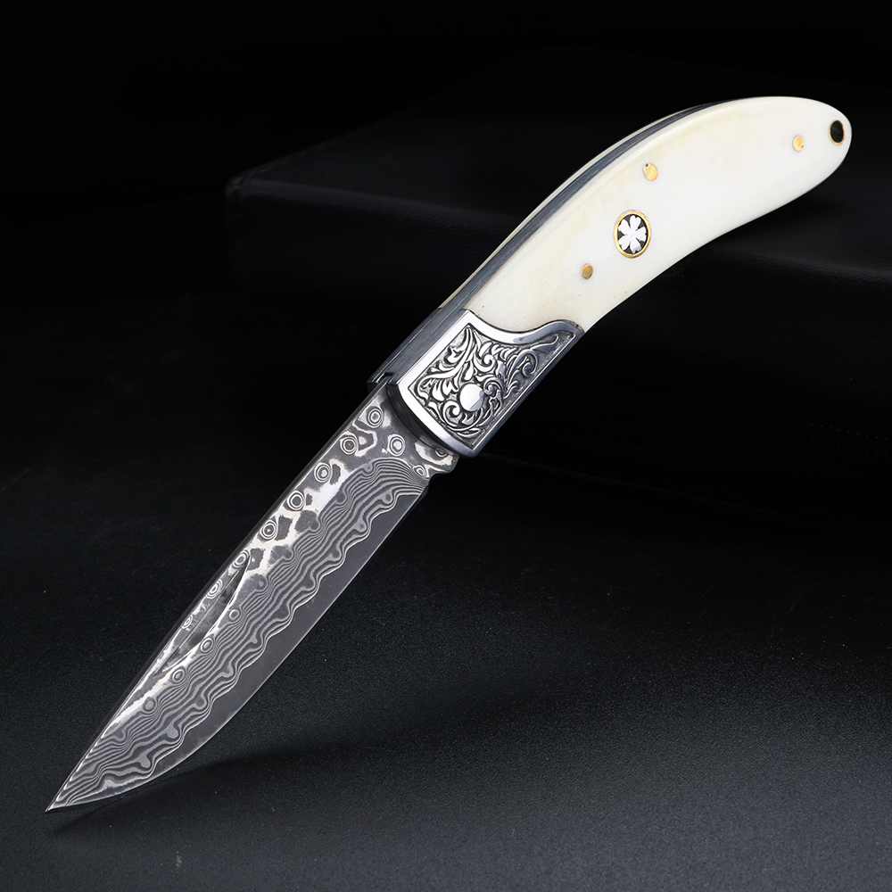 Edc Carry Knife - Coltello pieghevole in acciaio damascato con